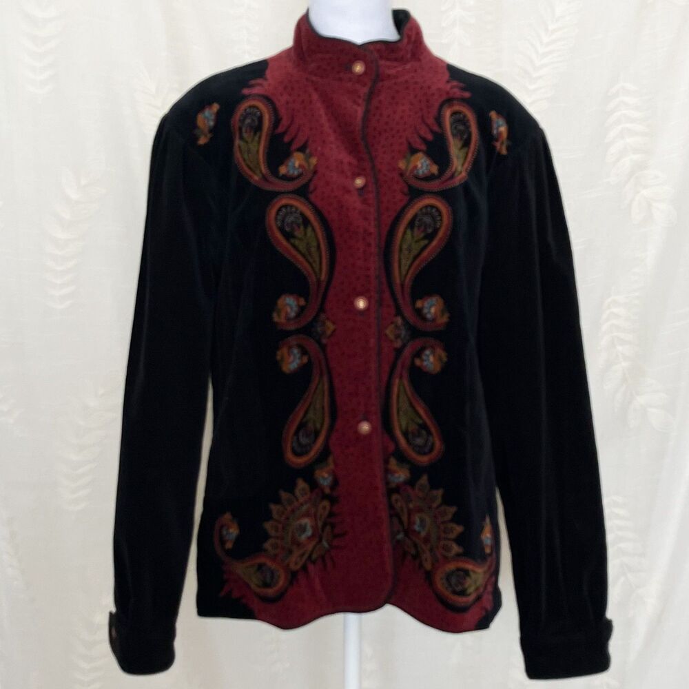 Vintage 80s Velvet Velour Paisley Mandarin Collar Jacket